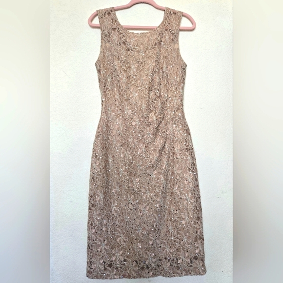 Connected Apparel Beige Lace Dress. Size 8 - Picture 7 of 8